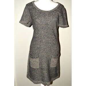 rag & bone Sz M New York Sweater Dress Gray Black Short Sleeve Knit Pocket Dress